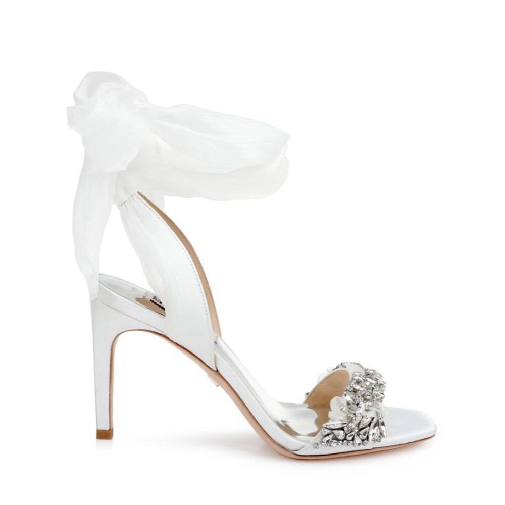 Badgley Mischka White Heels with Silver Embellishments